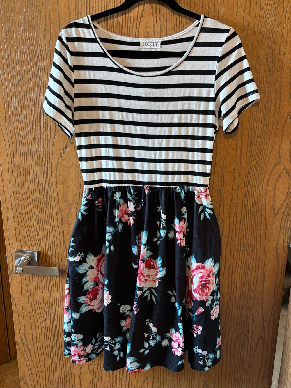 Black & White Striped Top - Floral Skirt - Casual Pocket Dress